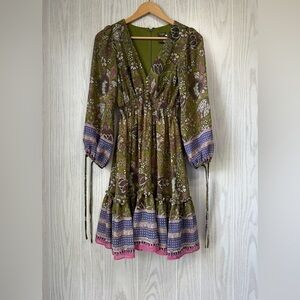Taylor Women’s Green Bohemian Paisley Print Midi Dress Size 2 NWOT